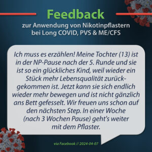 Zitatkachel mit positiven Rückmeldungen zur Nutzung von Nikotinpflastern